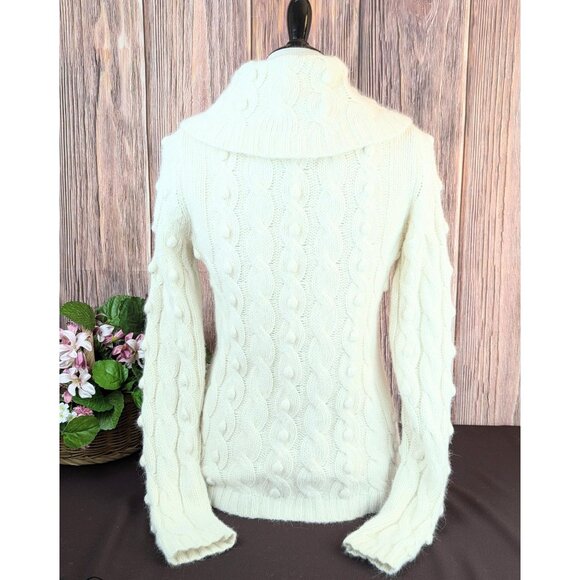 Vintage 80s Womens Popcorn Knit Cowl Neck Cardigan Angora & Lambs Wool Sweater - Picture 5 of 9